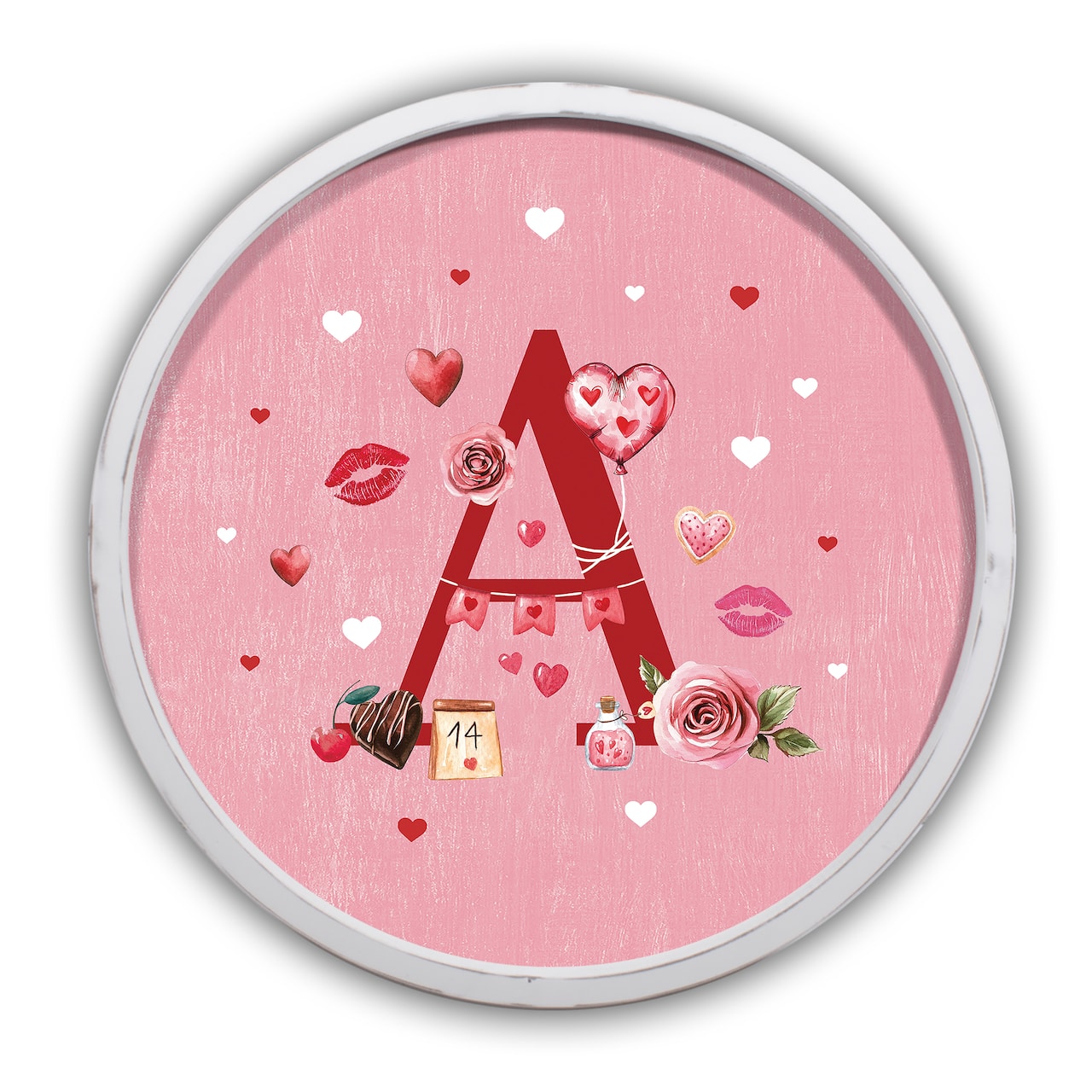 20" Valentine Things White Framed Round Monogram Print